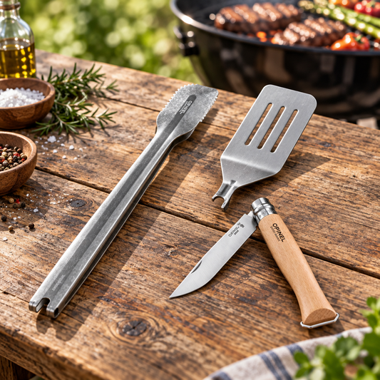 Set BBQ Opinel – Kit de Cuchillo, Espátula y Pinzas para Parrilla
