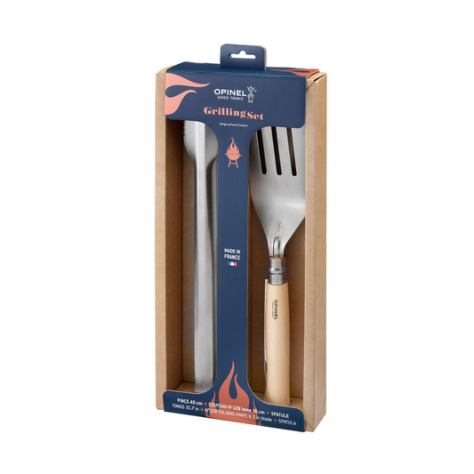 Set BBQ Opinel – Kit de Cuchillo, Espátula y Pinzas para Parrilla
